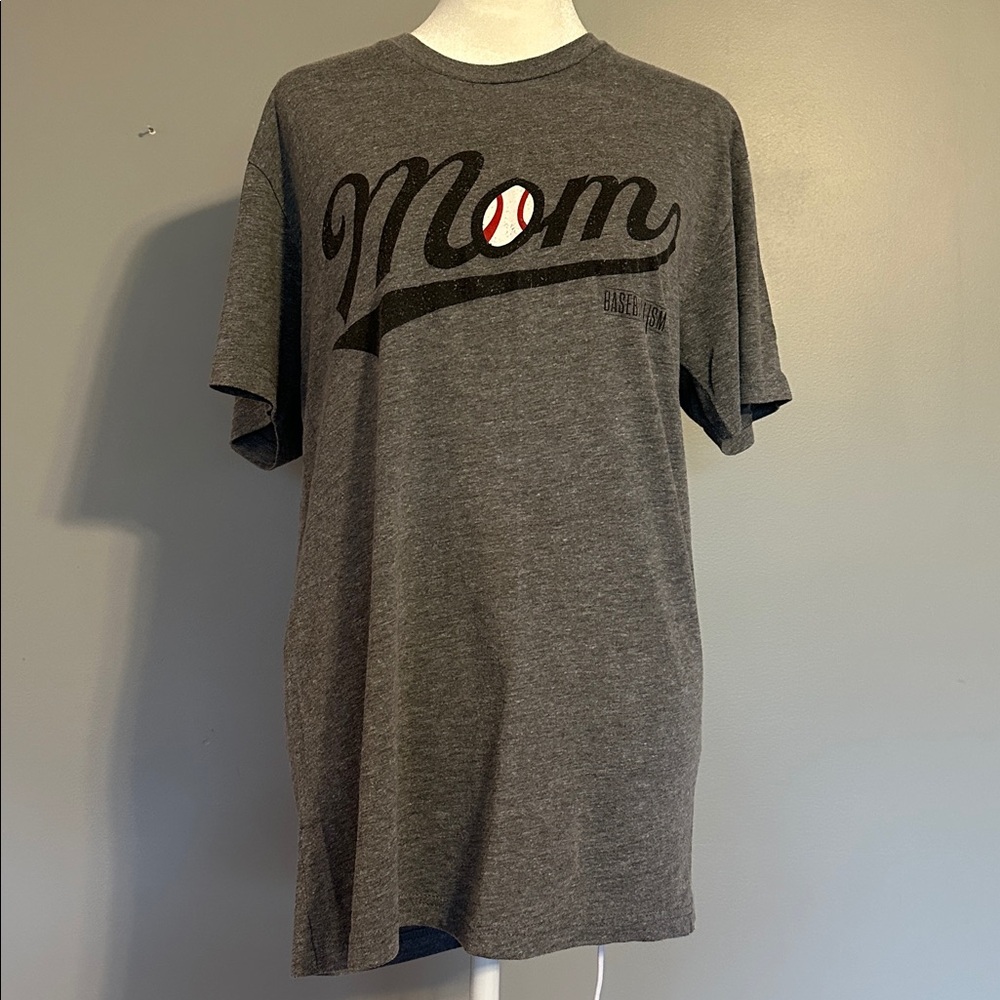 Mom Baseball Graphic Tee - Gray